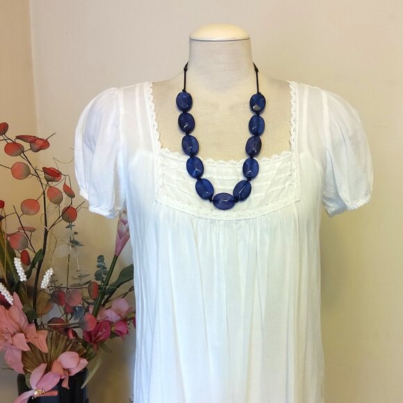 Vintage NEW sandwich jewellery Large Blue Oval Beads VTG Necklace - Picture 6 of 8
